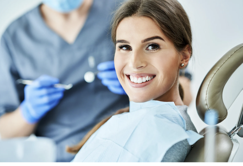 Dental patient in the hygiene chair after periodontal therapy